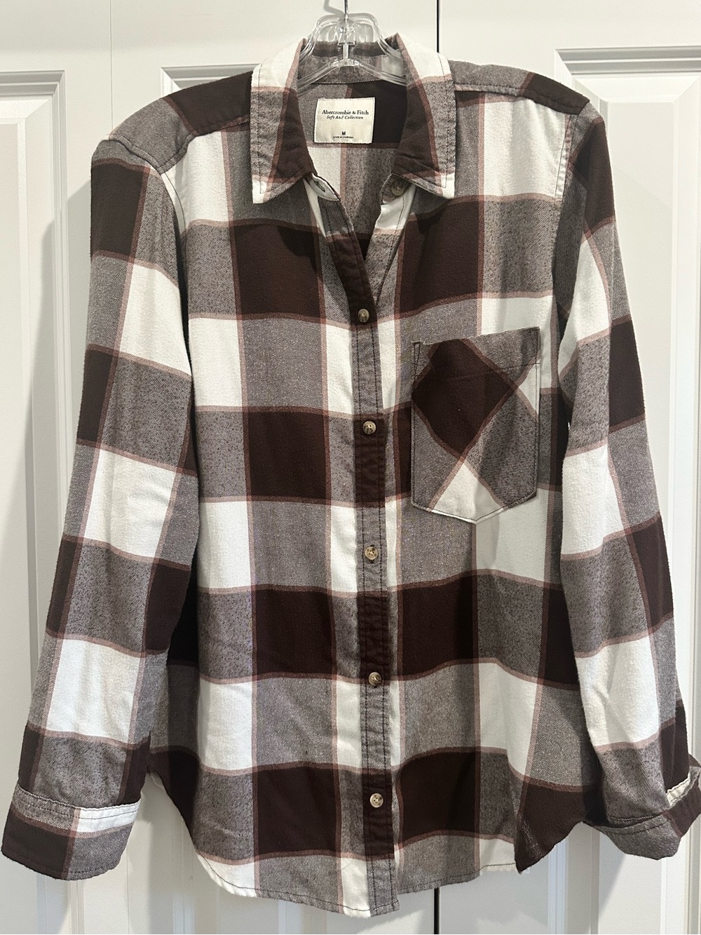 Abercrombie & Fitch Brown and White Plaid Flannel Shirt